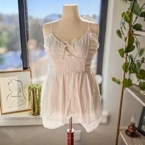 Aerie White Cotton Gauze Ruched Side Romper-Summer-Feminine-Women's Size: Large